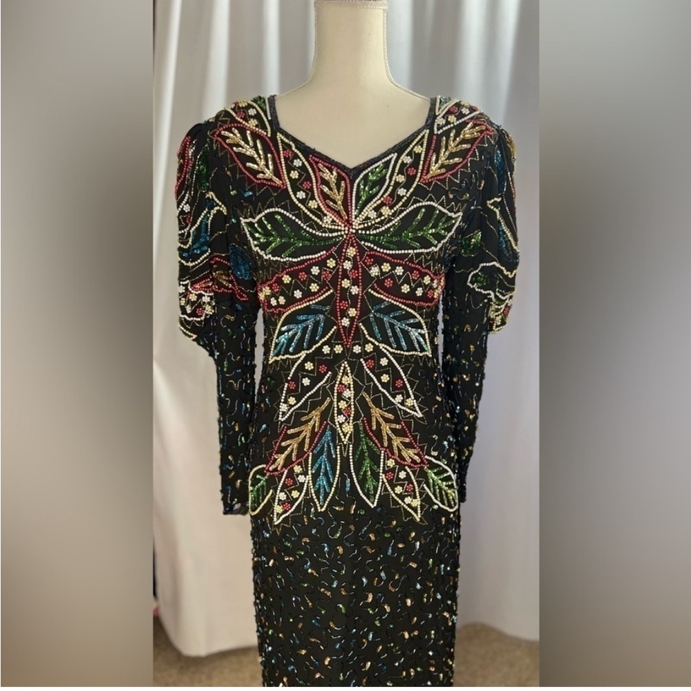 Vintage Beaded Gown, Sequin Dress, size Small / 2 - Picture 2 of 8